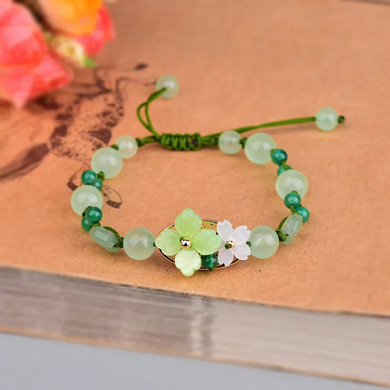 Bead Bracelet Men - Gelang bunga giok hijau jimat jimat