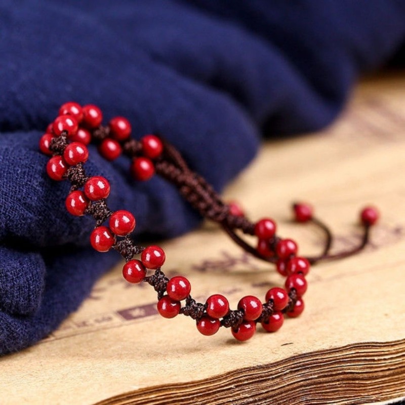 Bead Bracelet Men - Disesuaikan merah alami Cinnabar 6mm manik-manik
